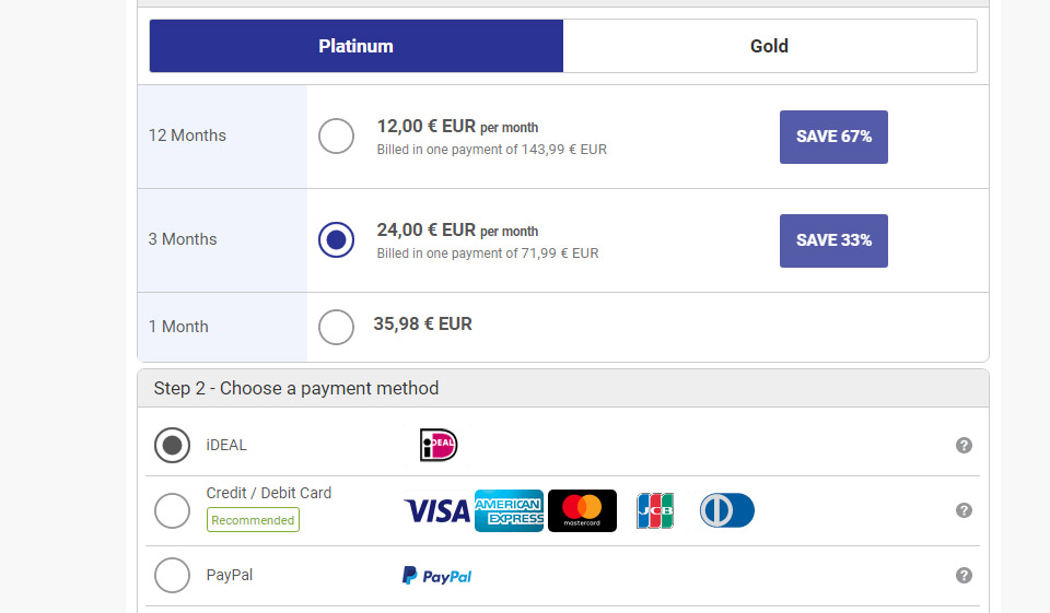 Tipos de suscripción y precio