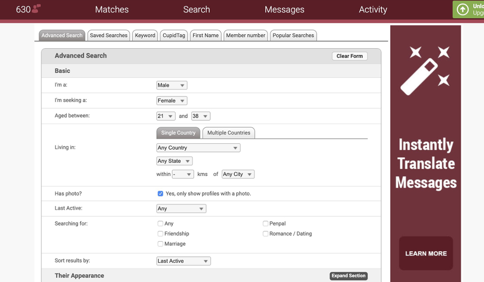 Características del sitio web de citas BrazilCupid