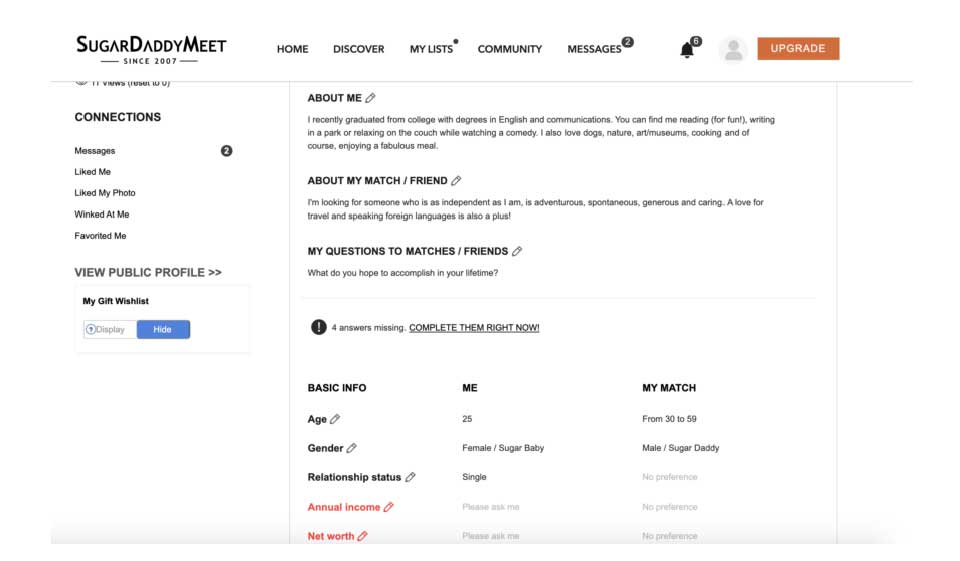 Profile Interface
