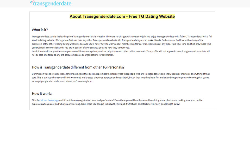 Caractéristiques du site de rencontre TransgenderDate